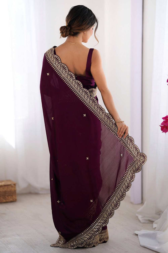 Prerna Purple Vichitra Silk Embellished Ready To Wear One Minute Saree