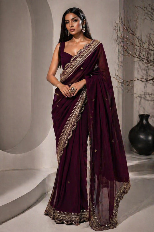 Prerna Purple Vichitra Silk Embellished Ready To Wear One Minute Saree