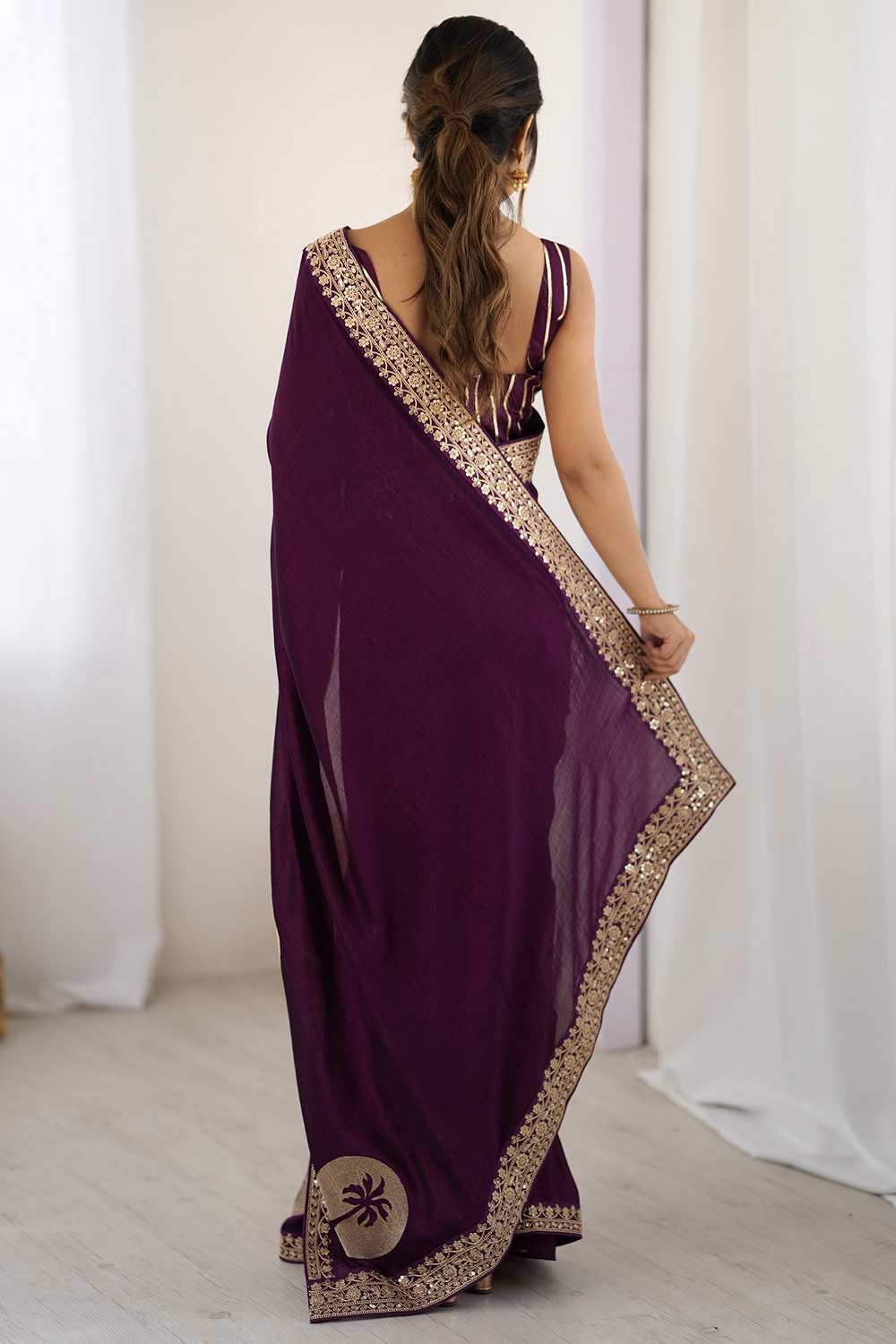 Jaya Purple Vichitra Silk Embroidered Ready To Wear One Minute Saree