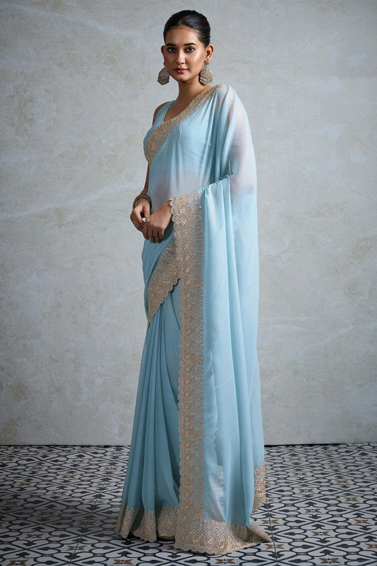 Mala Light Blue Georgette Embroidered Ready to Wear Saree