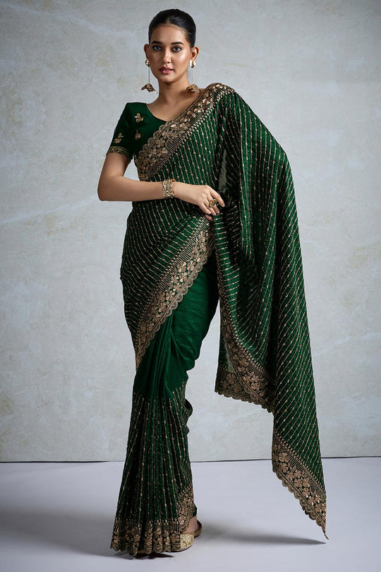 Rory Bottle Green Vichitra Silk Zari Border Ready to Wear Saree