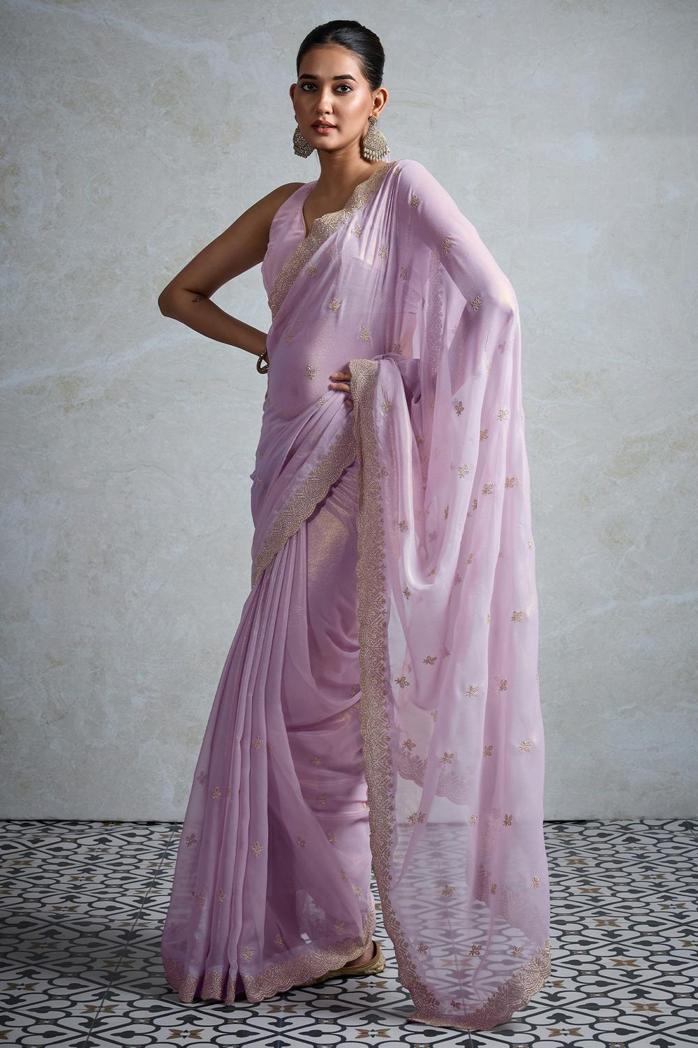 Taylor Lavender Georgette Zari Embroidered Ready to Wear Saree