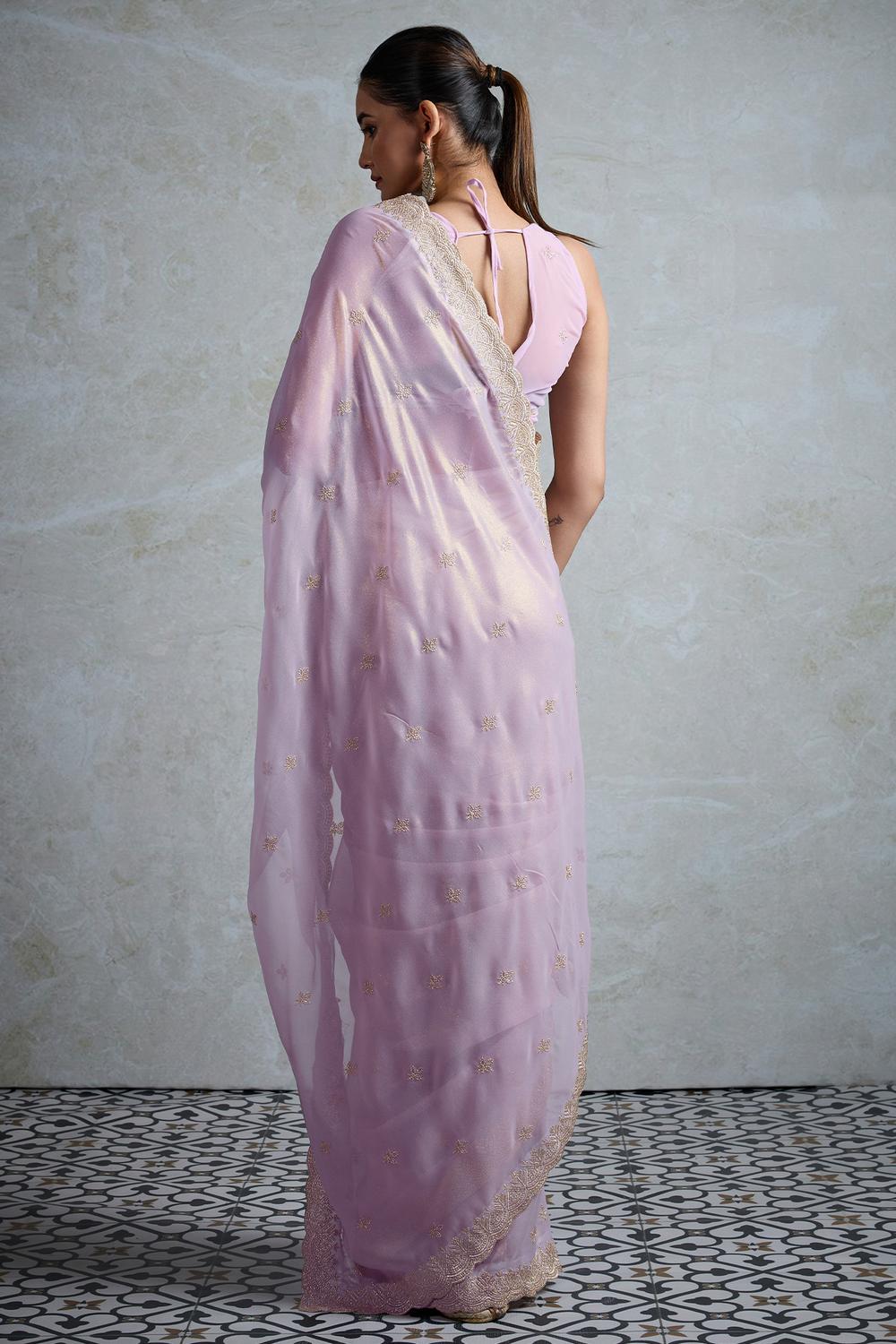 Taylor Lavender Georgette Zari Embroidered Ready to Wear Saree