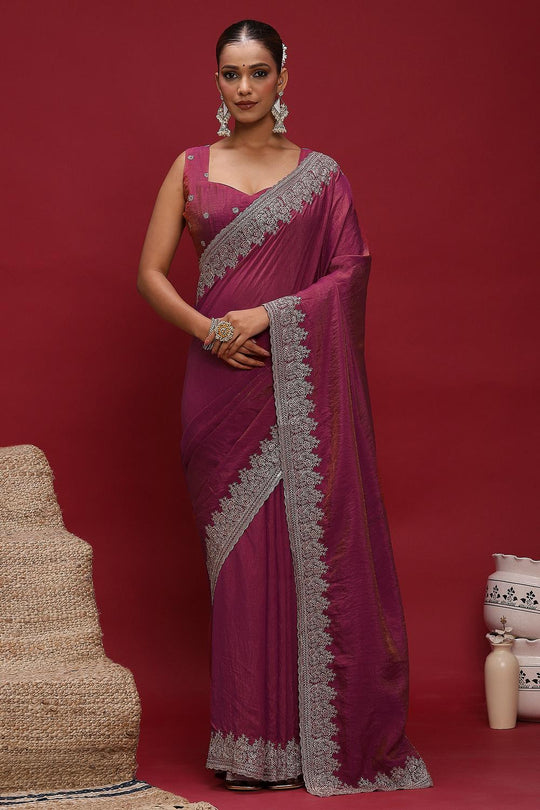 Brina Pink Silk Blend Embroidered Ready to Wear Saree