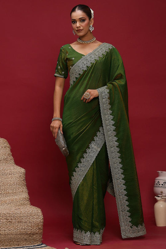 Brina Green Silk Blend Embroidered Ready to Wear Saree