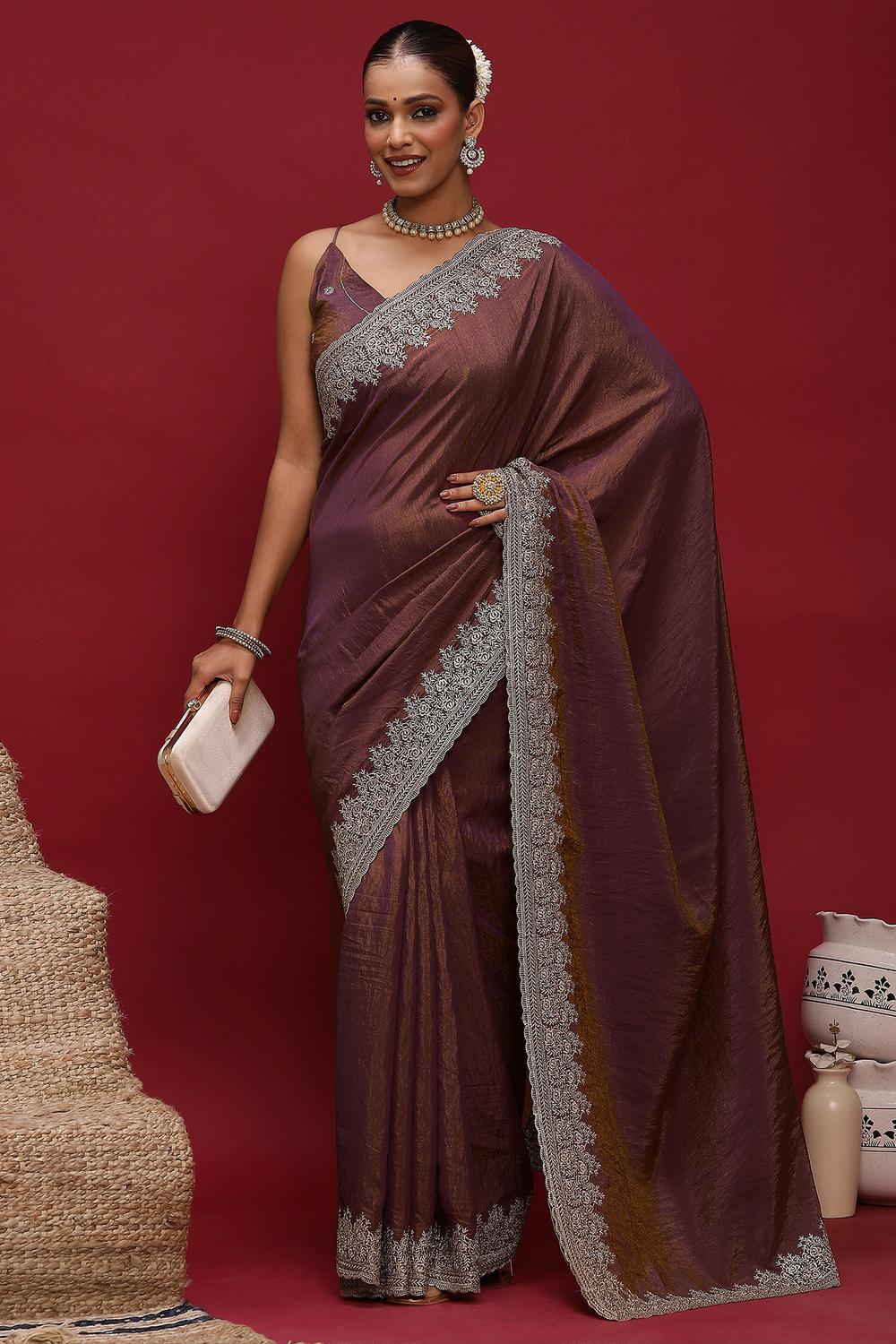 Brina Silk Blend Embroidered Ready to Wear Saree