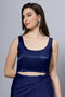 Reema Dark Blue Satin Comfort Stretch  Deep U Adjustable Tie Back Blouse