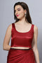 Reema Red Satin Comfort Stretch  Deep U Adjustable Tie Back Blouse
