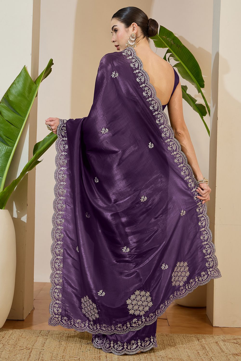 Milli Purple Tissue Zari Embroidered Ready to Wear Saree