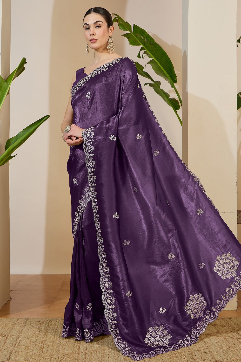 Milli Purple Tissue Zari Embroidered Ready to Wear Saree