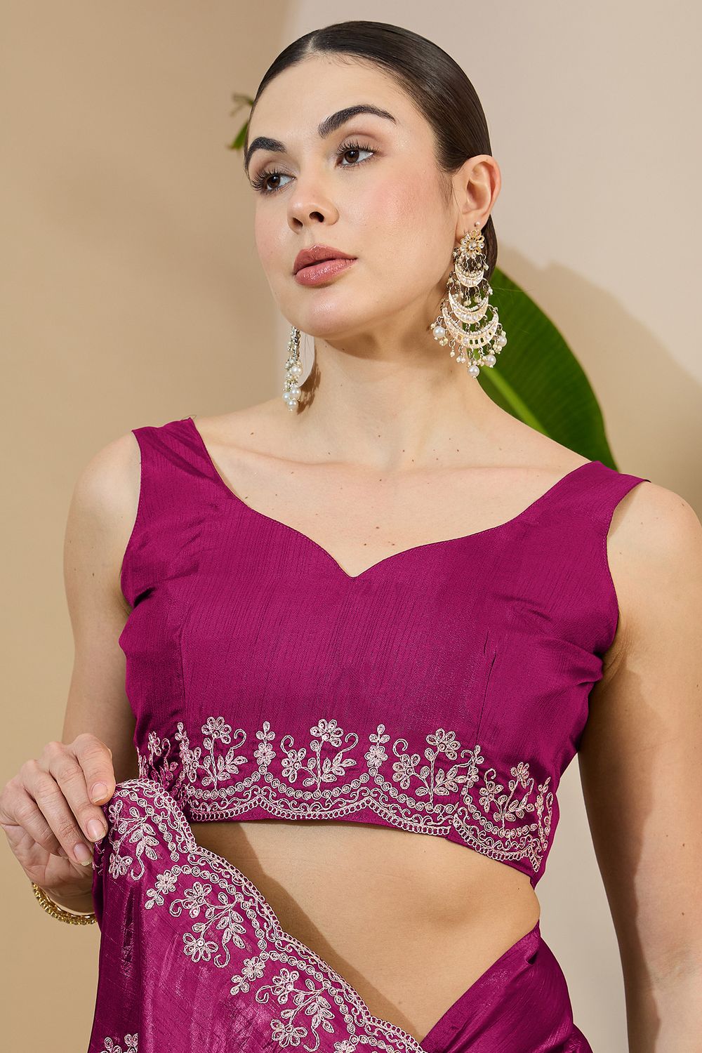 Milli Pink Tissue Zari Embroidered Ready to Wear Saree