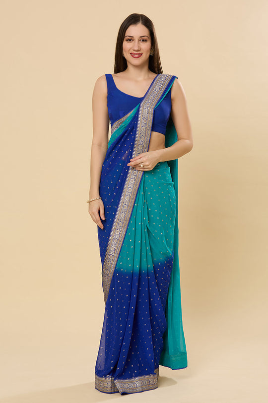 Celia Georgette Teal Blue Printed One Minute Saree