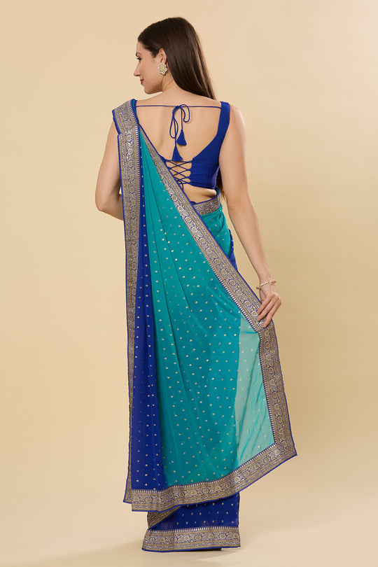 Celia Georgette Teal Blue Printed One Minute Saree