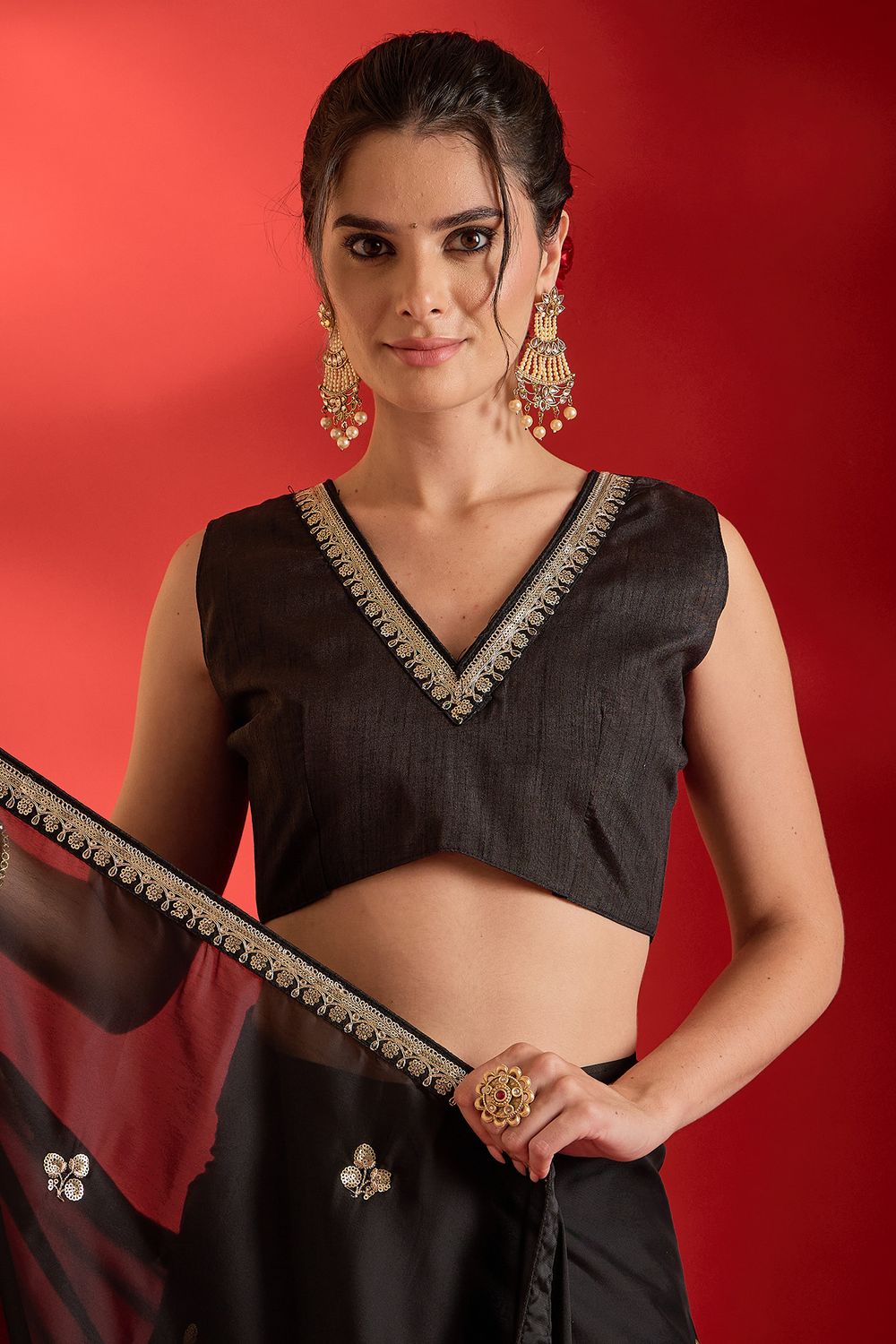 Merve Black Georgette Sequins Ready To Wear Saree