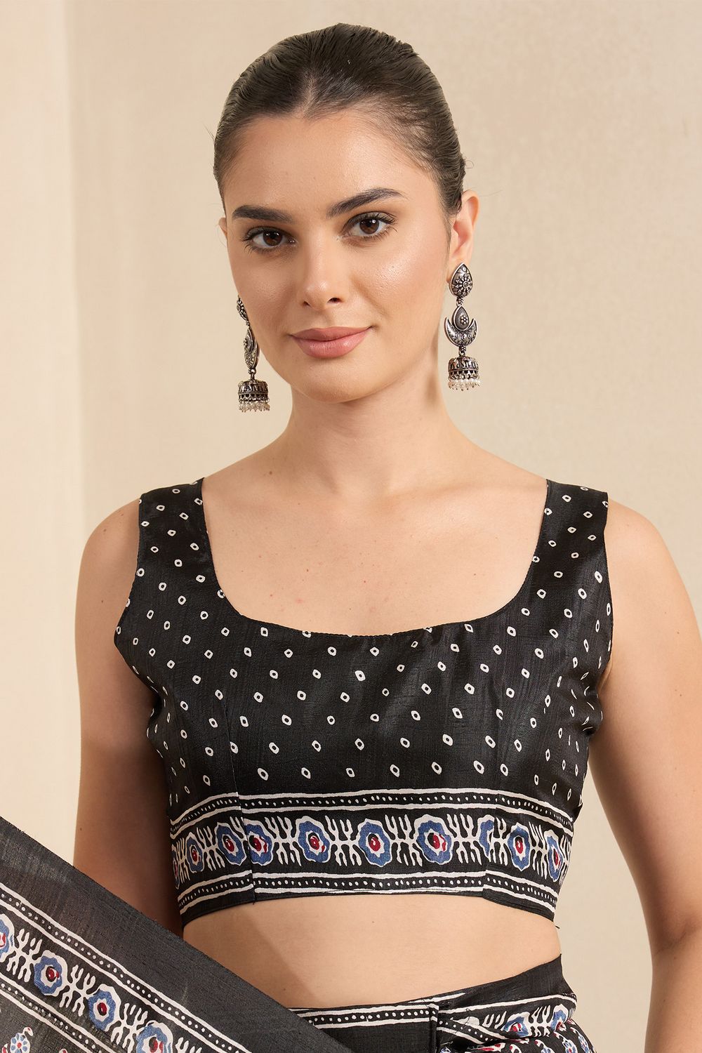 Rakhi Black Silk Ajrakh Printed Ready To Wear Saree