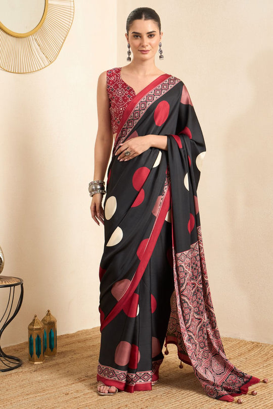 Rakhi Black Crepe Ajrakh Printed Ready To Wear Saree