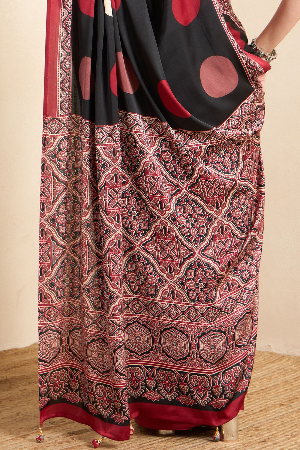 Rakhi Black Crepe Ajrakh Printed Ready To Wear Saree