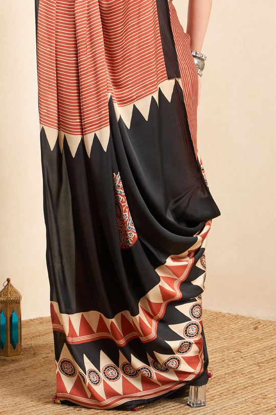 Rakhi Maroon Crepe Ajrakh Printed Ready To Wear Saree
