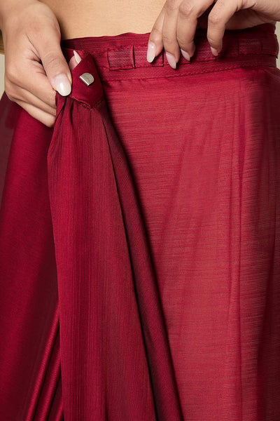 Raina Maroon Satin Lace Work One Minute Saree