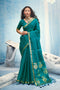 Uma Teal Blue Pure Munga Silk Handloom Weaving Organza Pallu Ready to Wear Saree