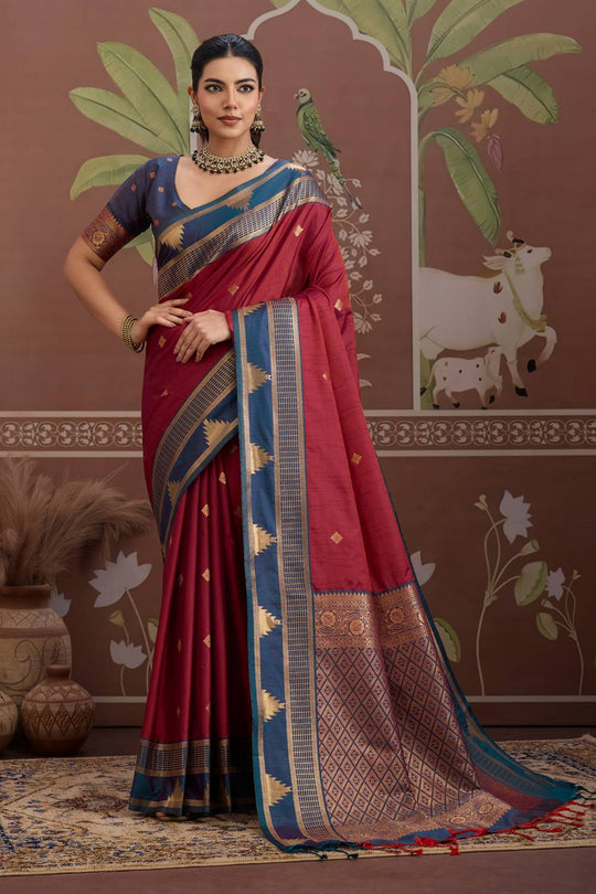 Tessa Red Silk Woven With Zari Work Ready to Wear Saree