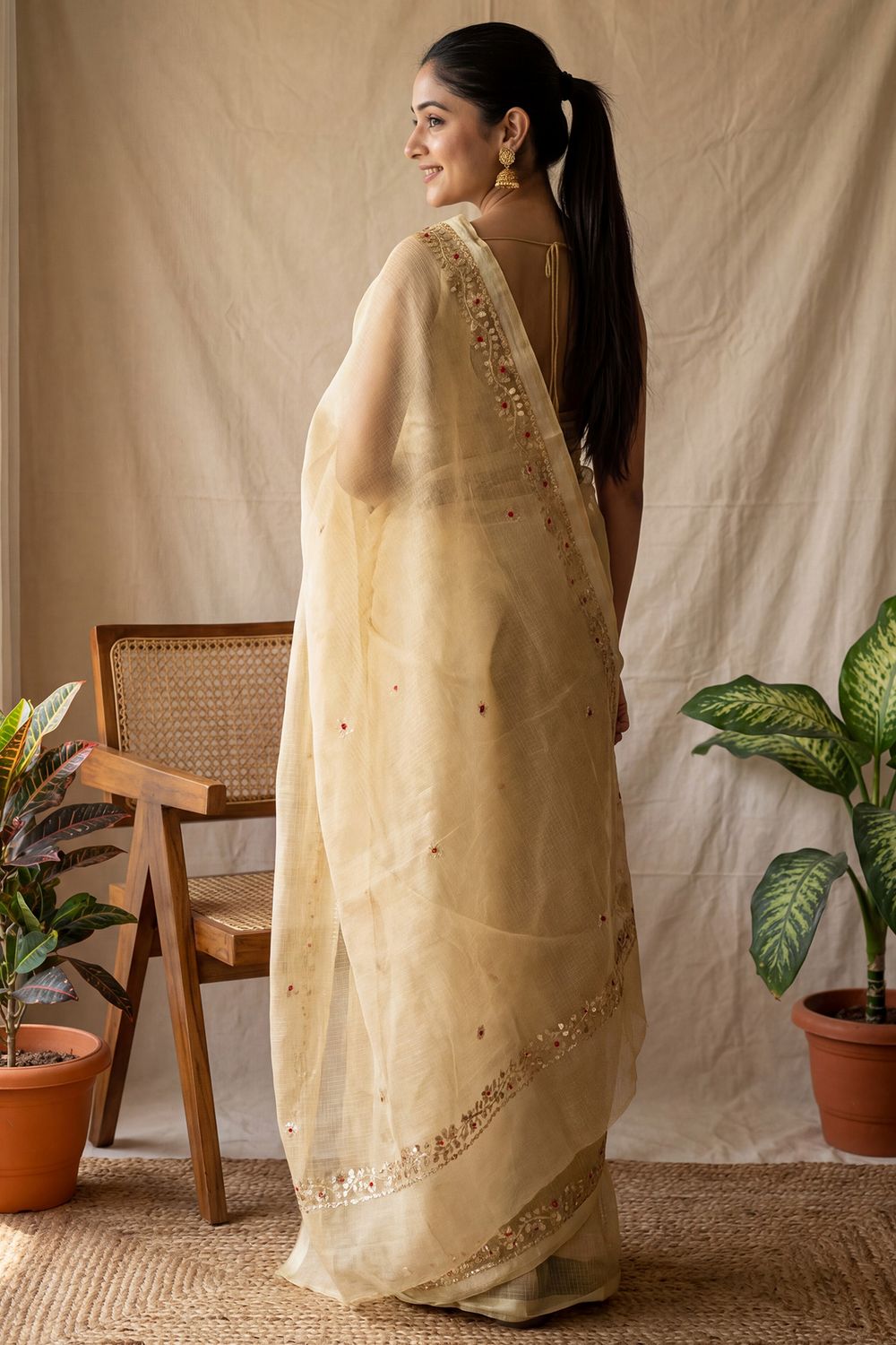 Rudra Yellow Cotton Gota Patti Embellished Ready To Wear Saree