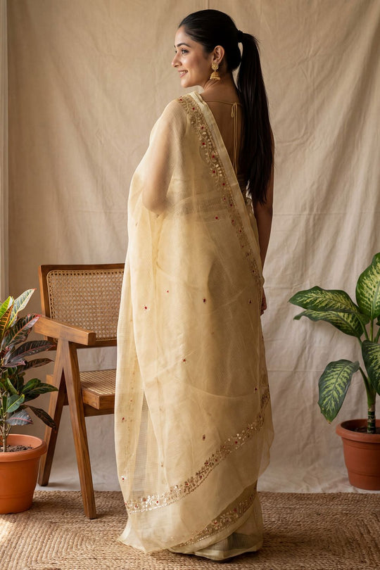 Rudra Yellow Cotton Gota Patti Embellished Ready To Wear Saree