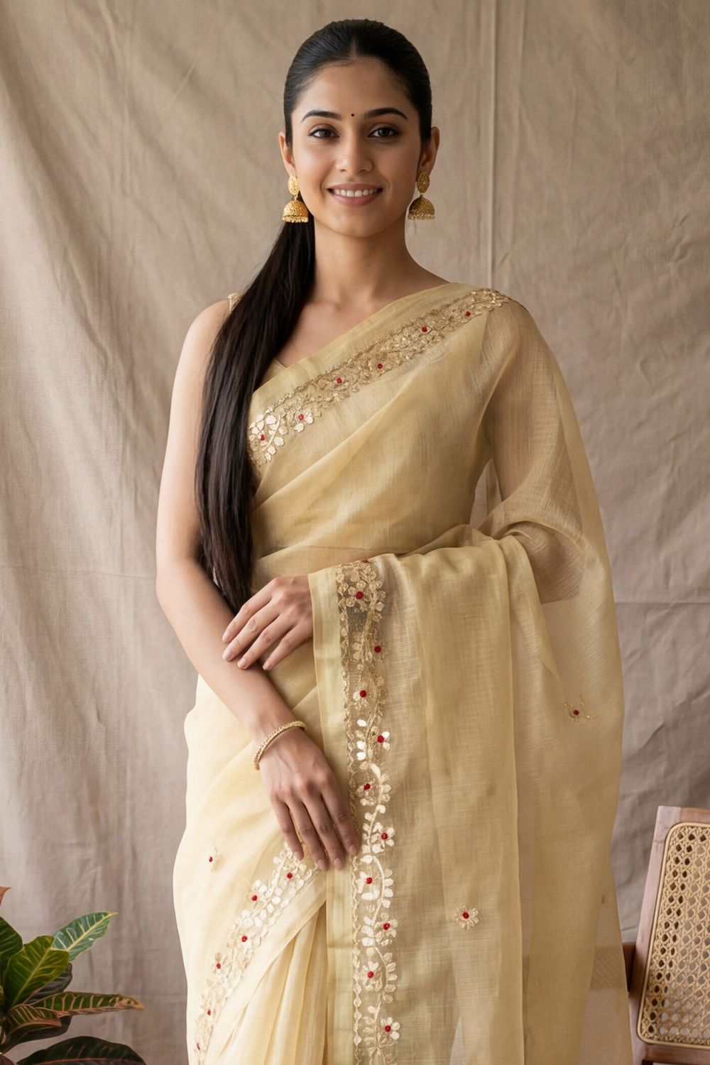 Rudra Yellow Cotton Gota Patti Embellished Ready To Wear Saree