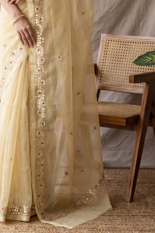Rudra Yellow Cotton Gota Patti Embellished Ready To Wear Saree