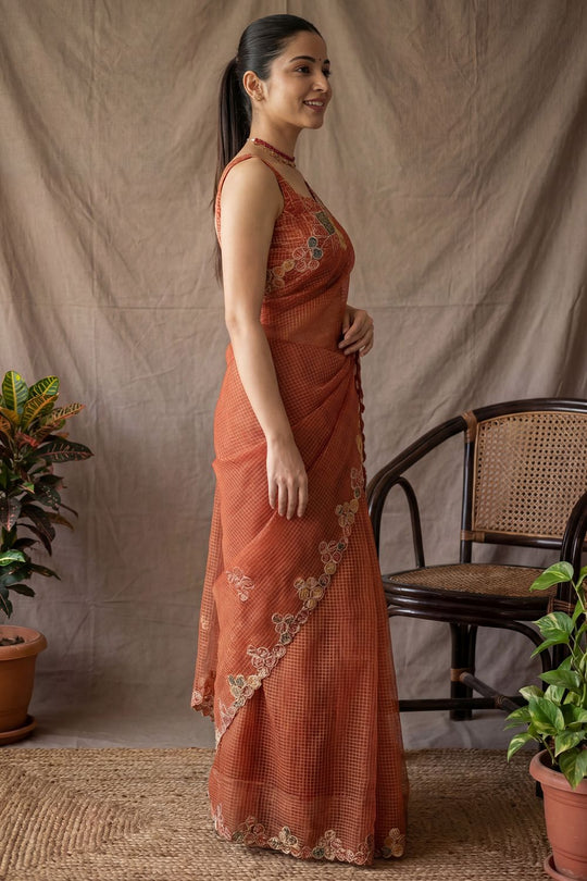Trupti Red Cotton Woven Ready To Wear Saree
