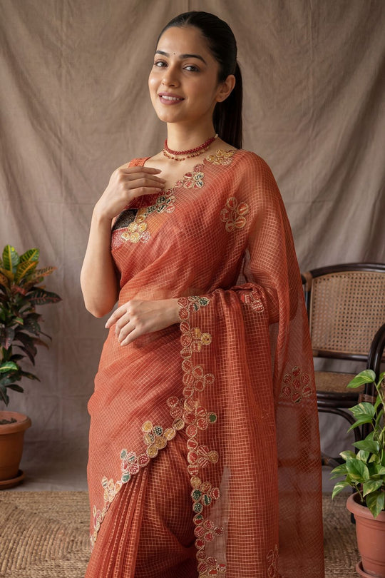 Trupti Red Cotton Woven Ready To Wear Saree