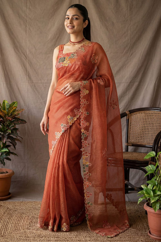 Trupti Red Cotton Woven Ready To Wear Saree