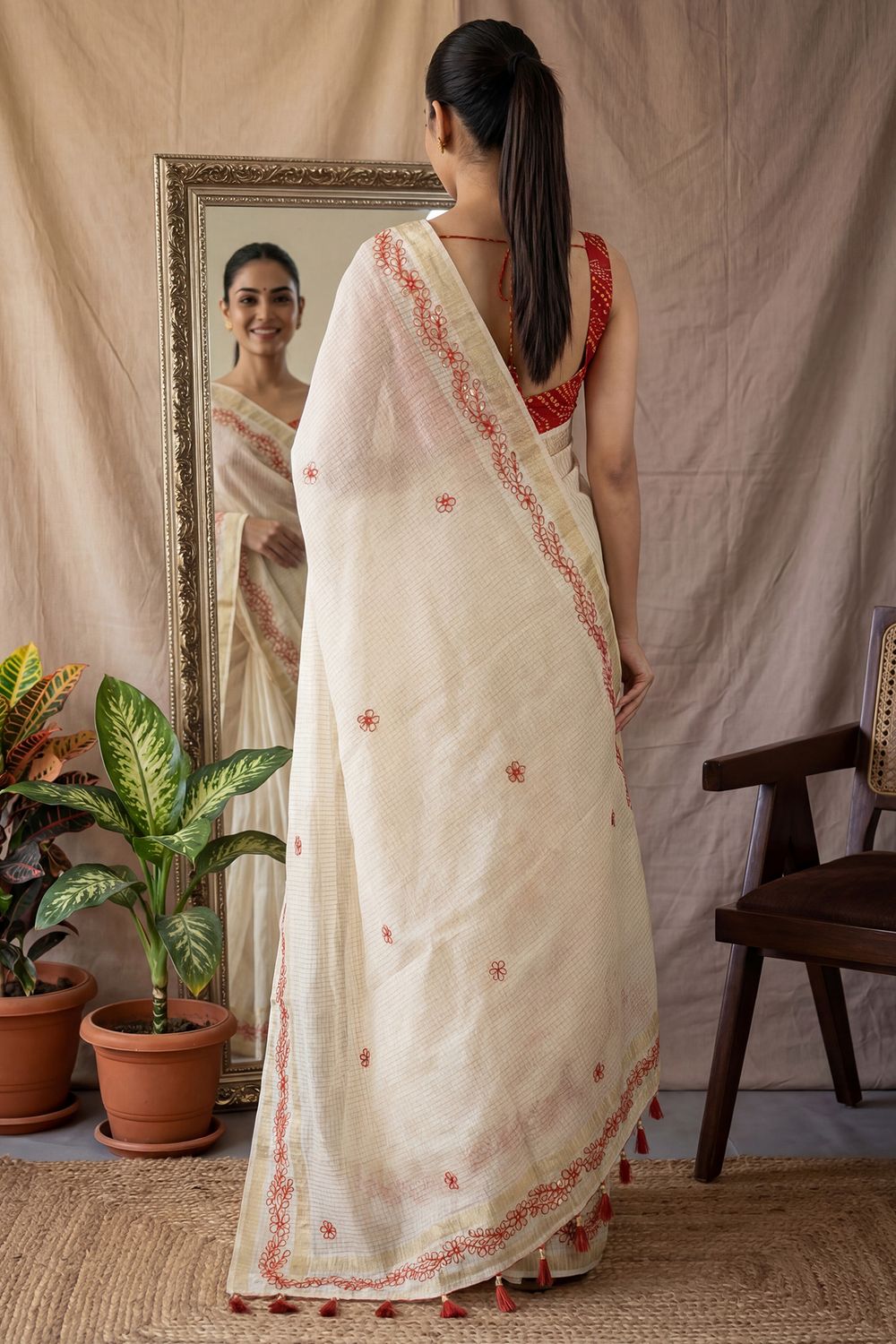 Tiana Cream Silk Gota Patti Embellished Ready To Wear Saree
