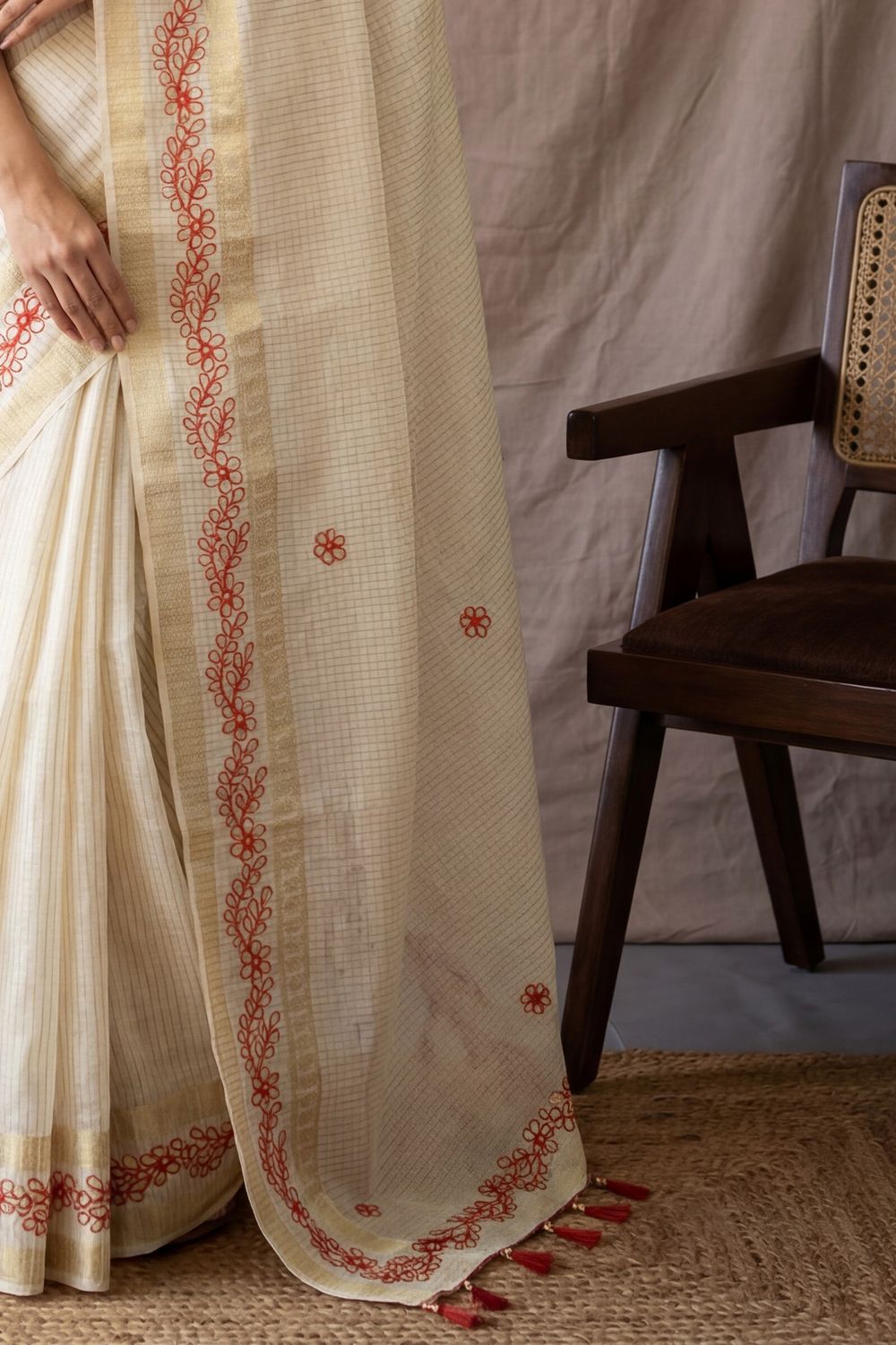 Tiana Cream Silk Gota Patti Embellished Ready To Wear Saree