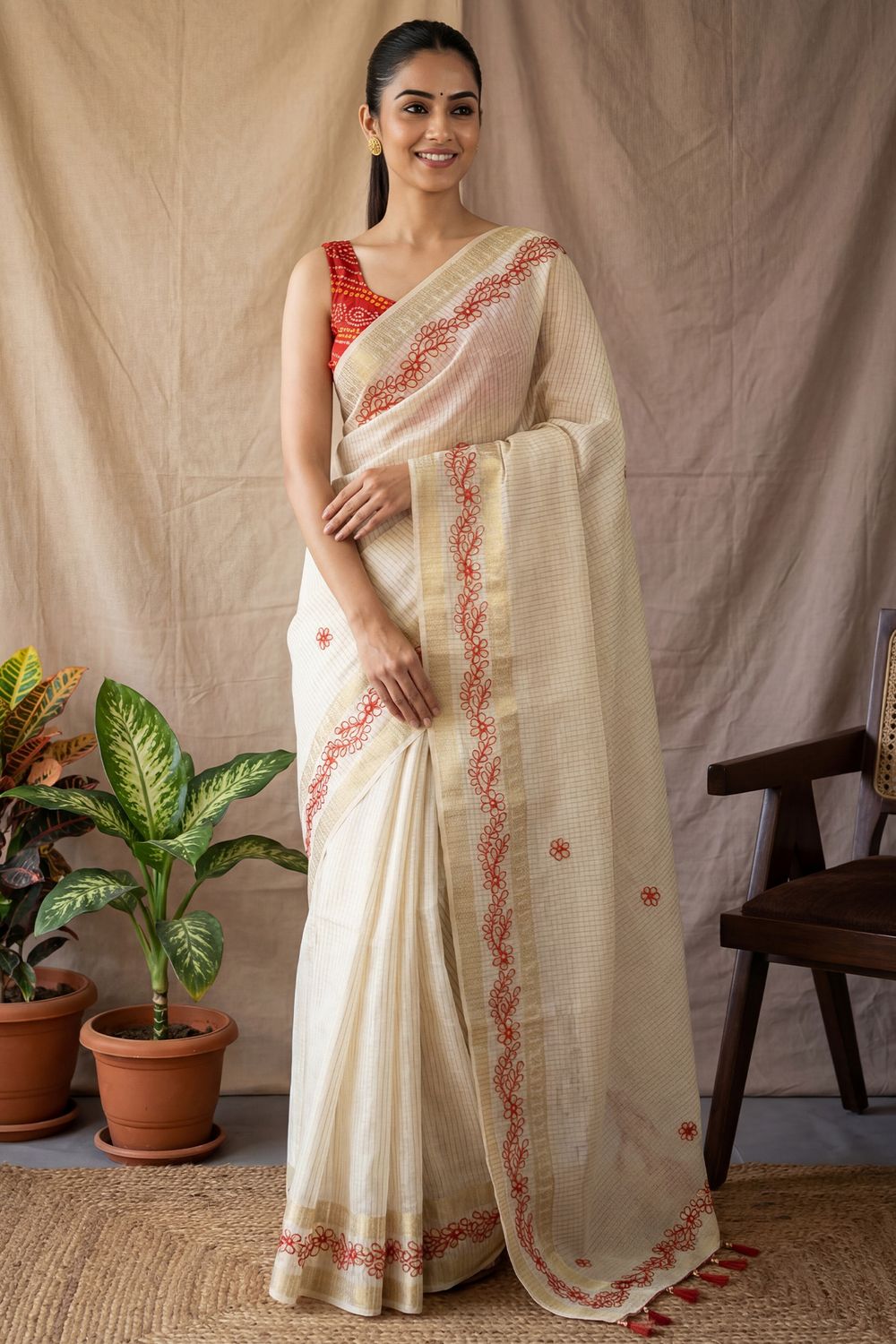 Tiana Cream Silk Gota Patti Embellished Ready To Wear Saree