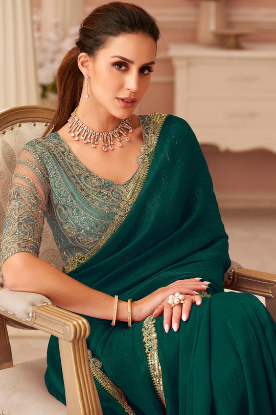 Miranda Green Georgette Designer Border Ready to Wear Saree