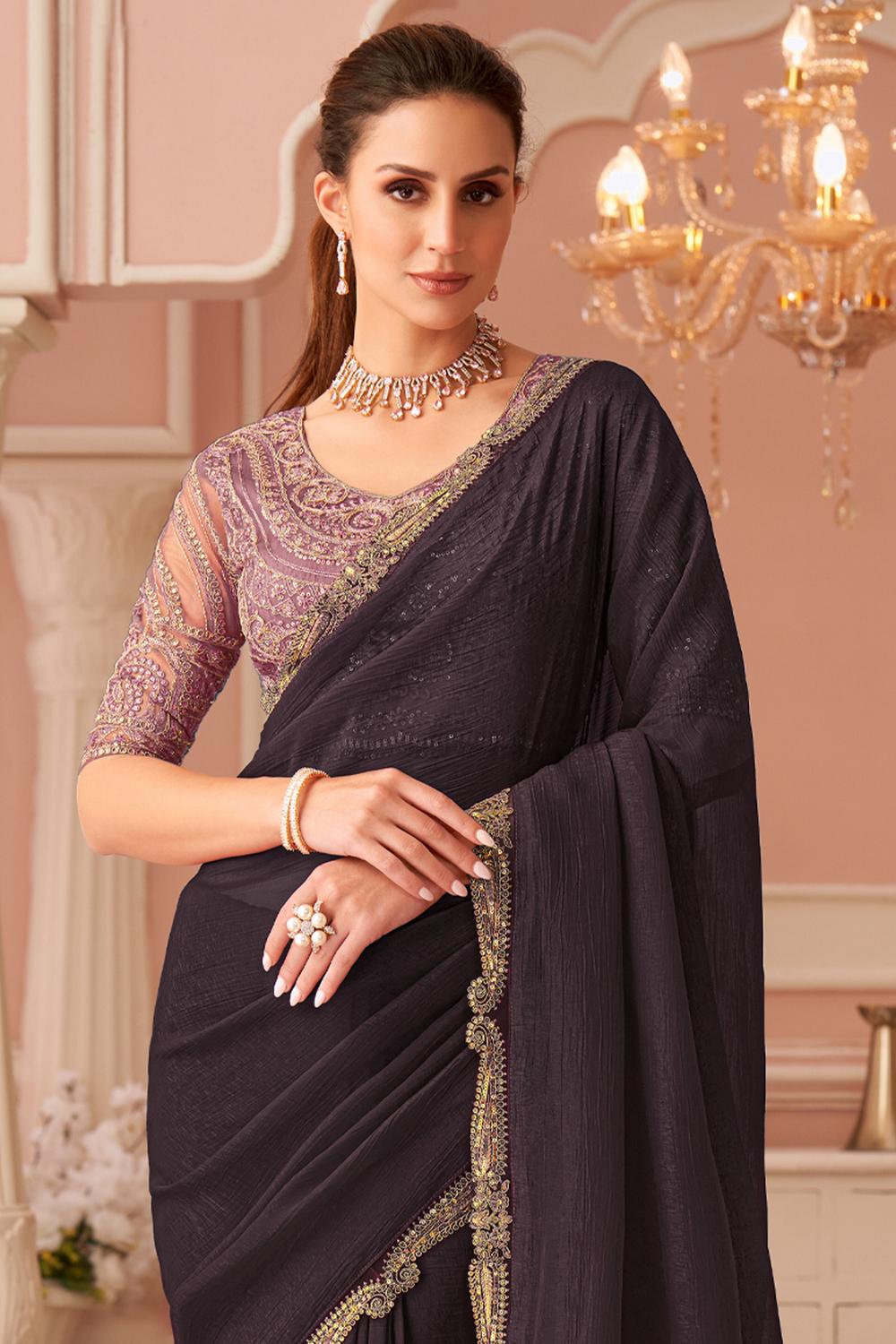 Miranda Purple Georgette Designer Border Ready to Wear Saree