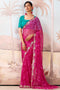 Samera Pink Chiffon Floral Print Embellished Border Ready to Wear Saree