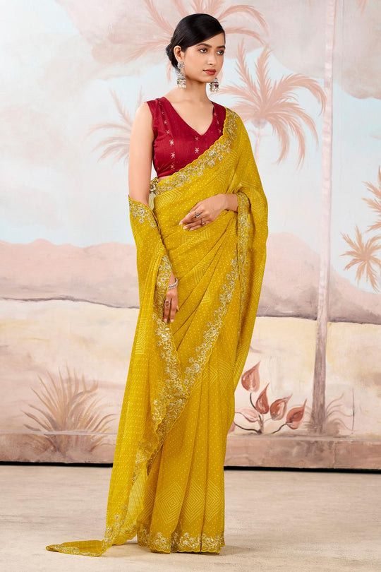 Samera Mustard Chiffon Embellished Ready to Wear Saree