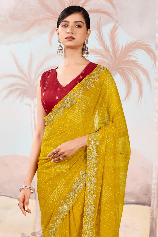 Samera Mustard Chiffon Embellished Ready to Wear Saree