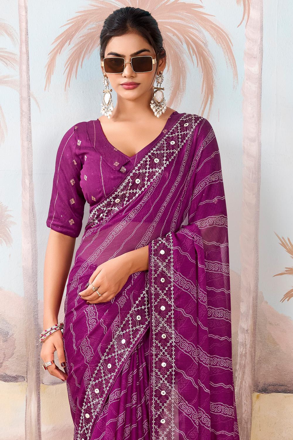 Samera Magenta Chiffon Embellished Ready to Wear Saree