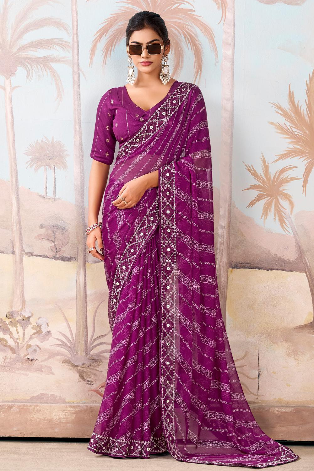 Samera Magenta Chiffon Embellished Ready to Wear Saree