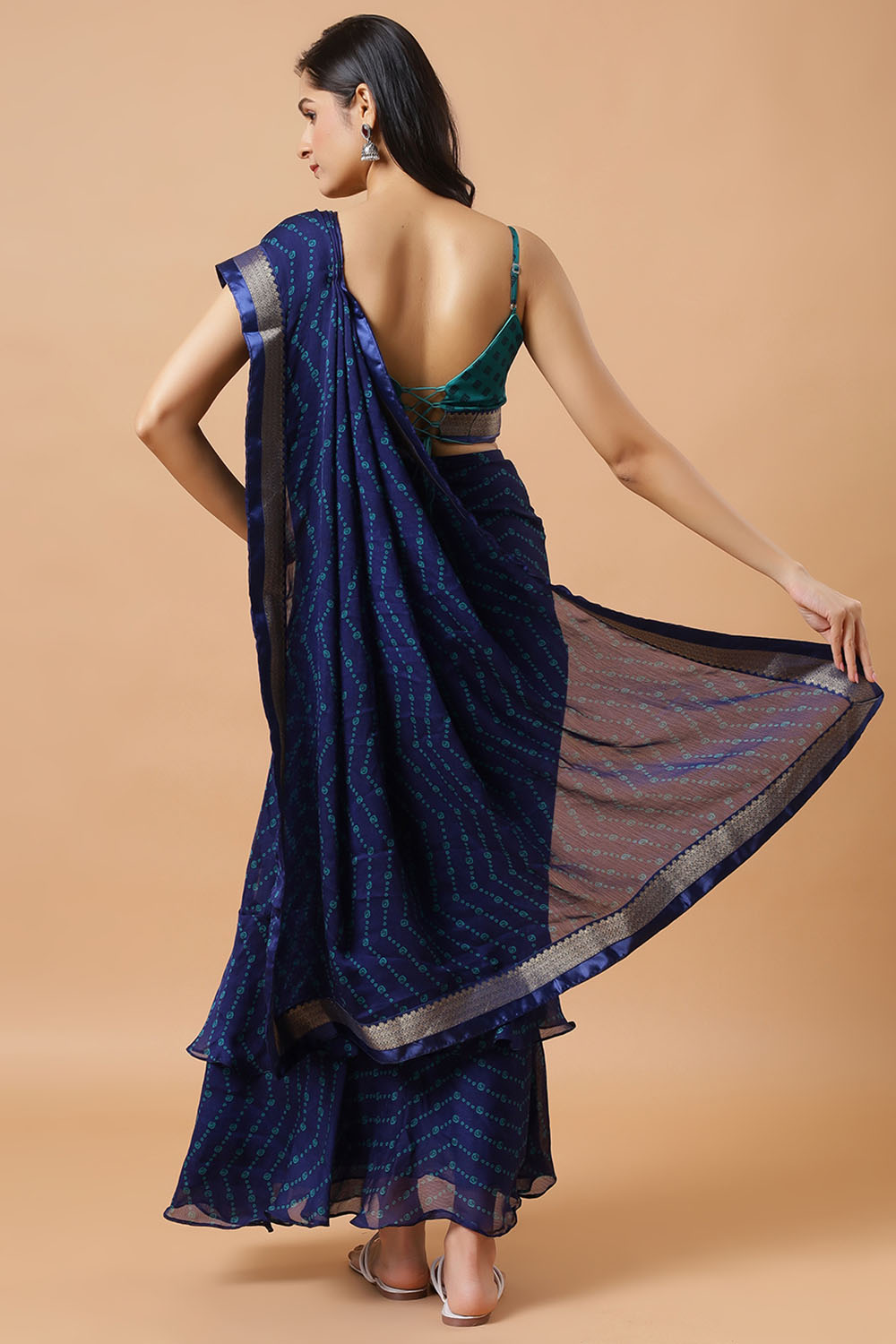 Betty Blue Crepe Printed Designer Skirt Saree