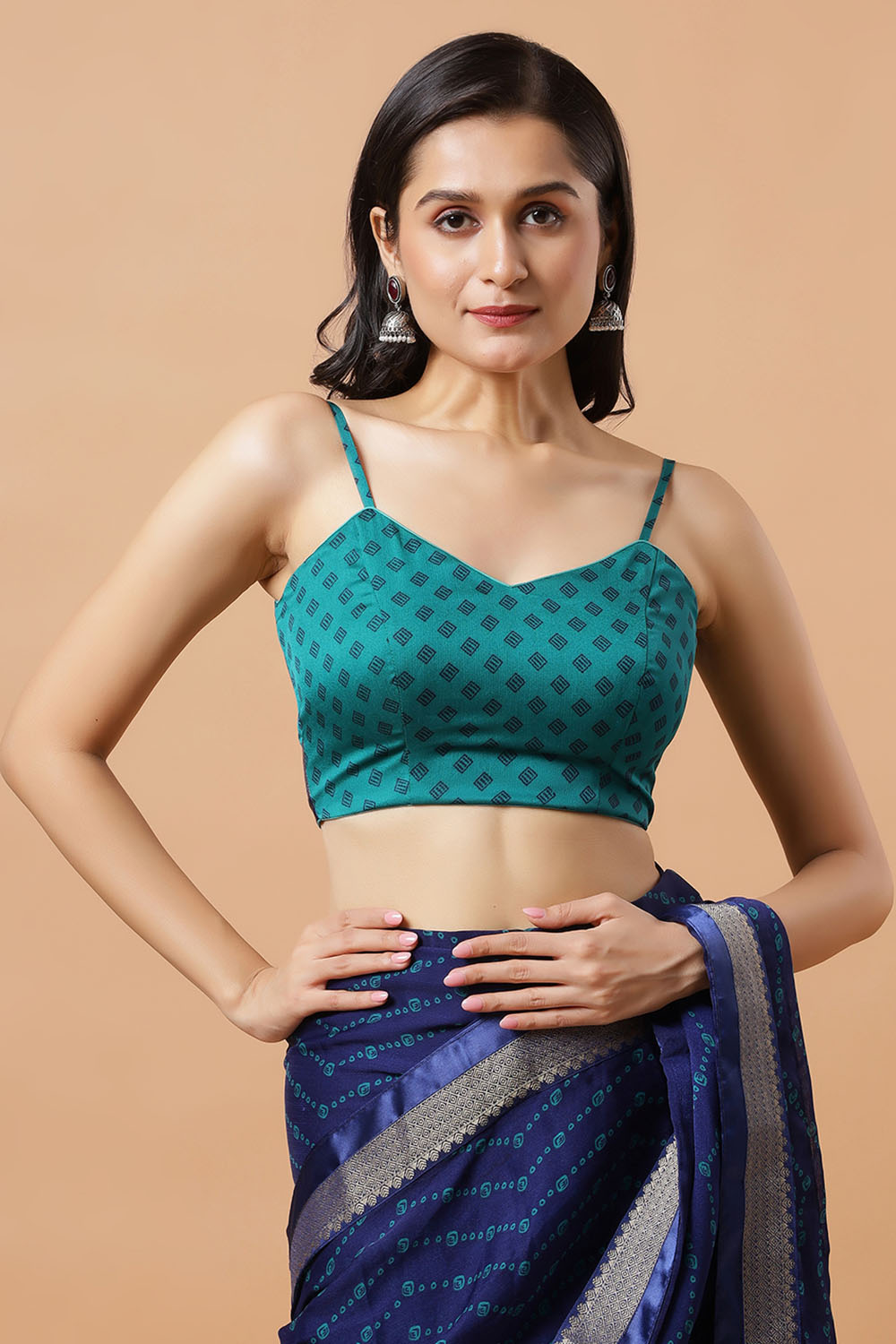 Betty Blue Crepe Printed Designer Skirt Saree