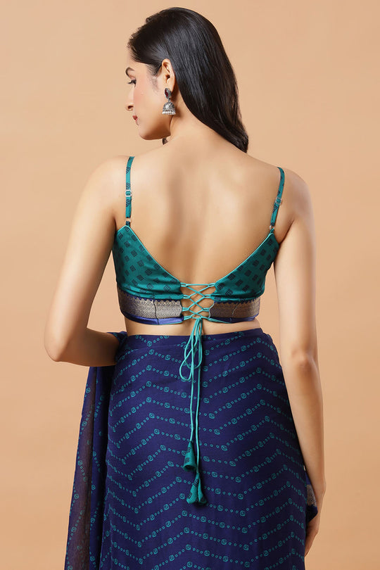 Betty Blue Crepe Printed Designer Skirt Saree