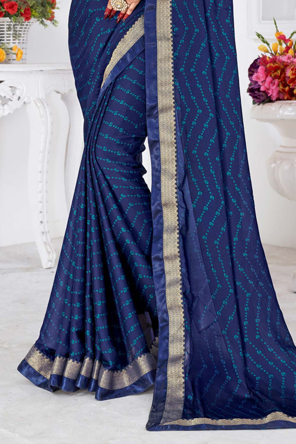 Blue Chiffon Printed Designer Ready to Wear  Saree – Betty