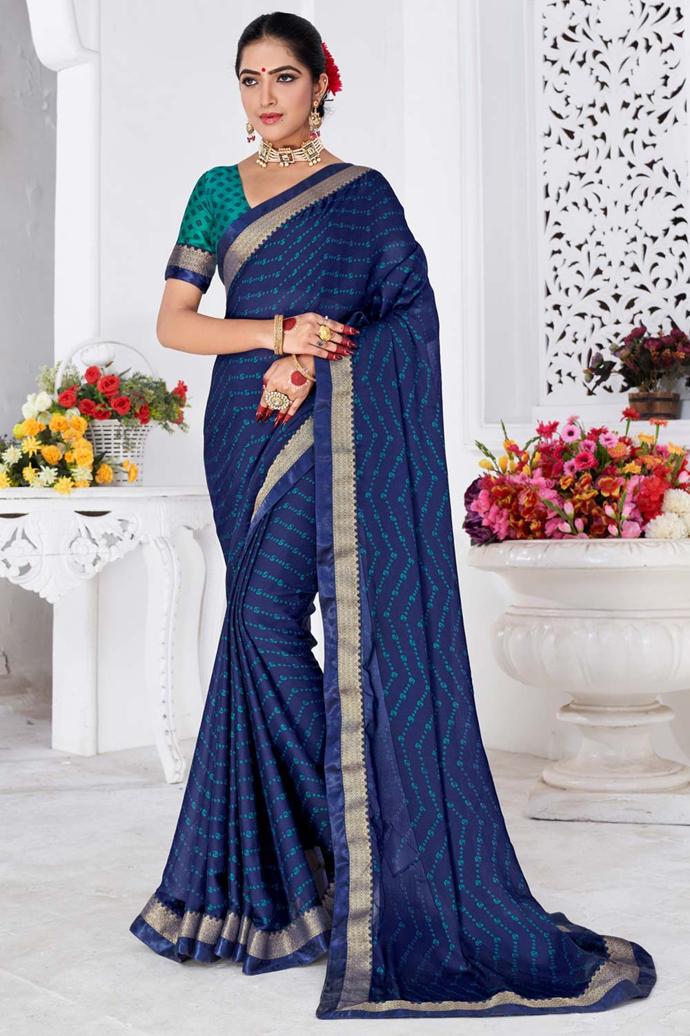 Blue Chiffon Printed Designer Ready to Wear  Saree – Betty