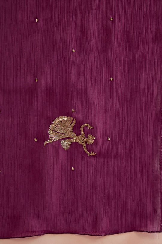 Sensa Wine Satin Sequins With Embroidered Ready To Wear Saree