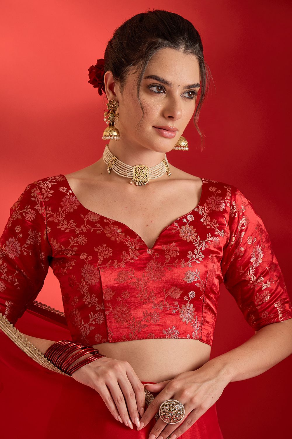 Merve Red Georgette Sequins With Beads Embellished Ready To Wear Saree