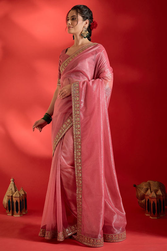 Latoya Pink Net Sequins With Embroidered Ready To Wear Saree